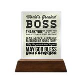 World's Greatest Boss Glass Plaque